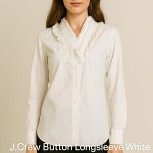 J. Crew Button Longsleeve White Oxford Preppy 100 Cotton Blouse Shirt Poplin